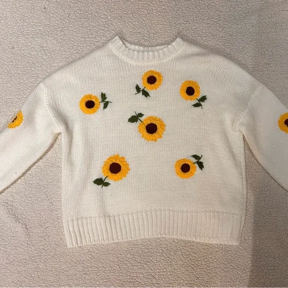 Sunflower Embroidered White Sweater - Picture 2 of 2